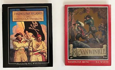 TREASURE ISLAND & RIP VAN WINKLE Illustrated By N. C. WYETH - 1981 & 1987 HB • $20