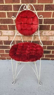 Vintage Wrought Iron Vanity Chair Stool Red Seat And Back • $175