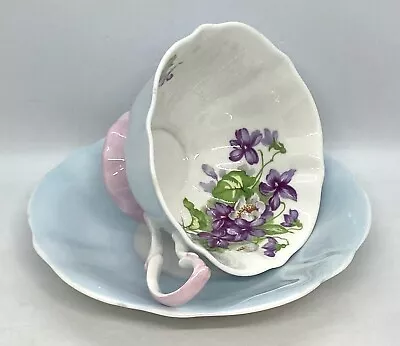 Vintage Queen Anne England Bone China Hand Painted Floral Blue Tea Cup Saucer • $45