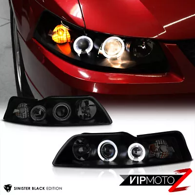  SINISTER BLACK  1999-2004 Ford Mustang Halo Angel Eye Projector Headlights PAIR • $135.95