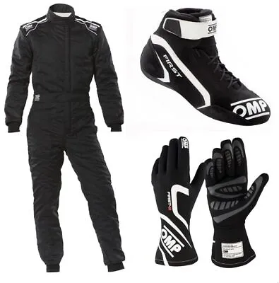 OMP Driver Set Suit Gloves Shoes Bundle For Go Karting And Rally Racing BLACK • £87.99