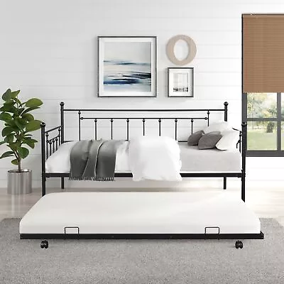 Metal Twin Daybed With Trundle Heavy-Duty Noise-Reduced Flexible Space Use • $194.67