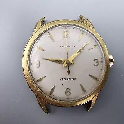 $24.99 • Buy Vintage Caravelle Watch Men Gold TOne Cream Dial Manual Wind 17 Jewel PARTS
