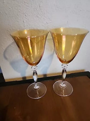 (2) Pier 1 Amber Luster Wine Glass9  RONA Slovakia Wafer Stem • $19