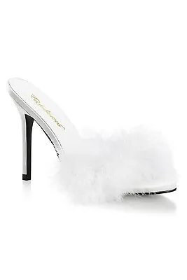 Fabulicious CLASSIQUE-01F White Marabou Fur Slip On Shoes UK5 IN-STOCK • £58