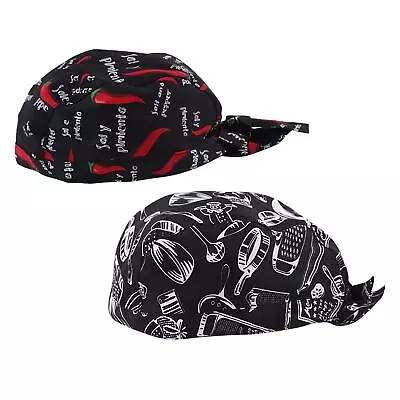 2 Pieces Chef Hat Adjustable Tie Back Hat Bandana Head Scarf Chef Beanie Women • £6.55