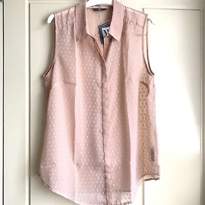 £10.94 • Buy NEW Pretty PINK CHIFFON Sleeveless Shirt Blouse Size 16 Voile Textured TOP F51