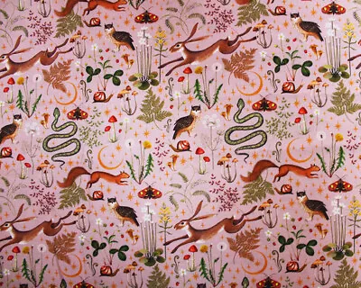 Crafts Fabrics Autumn Forest Little Johnny Woodland Animal Rust Pink 100% Cotton • £3.99