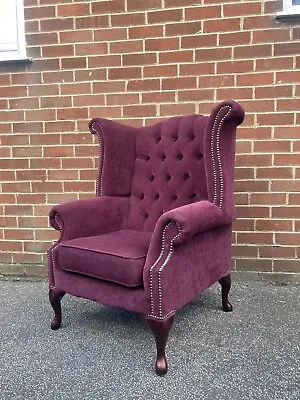 Purple Chesterfield Wingback Armchair Library Queen Anne Chair RRP £600 • £220