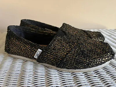 Womens Toms Black/Gold Sparkle  Classic  Alpargata Slip-On Shoes Size 8M • $5