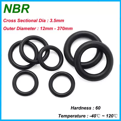 O Ring NBR Nitrile Rubber Oring OD 12-370mm Black Gasket Resistant Seal CS 3.5mm • $2.74