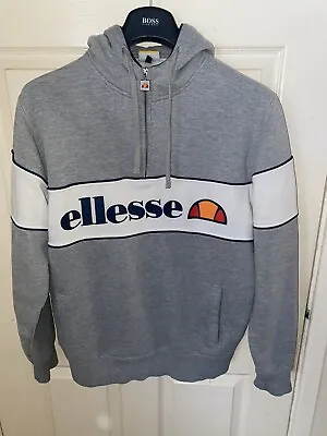 £19.99 • Buy Mens Large Ellesse Hoodie Light Grey Retro Vintage Y2k Style Hoody Sweater 1/4 Z