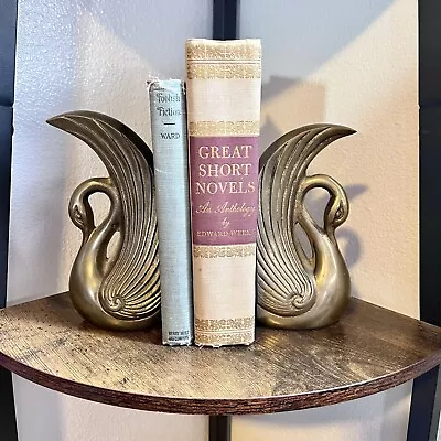 Vintage Pair Of Brass Swan Bookends KOREA Sculpted Mid Century MCM • $99.95