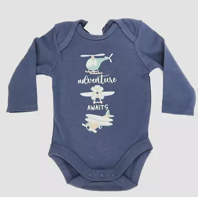 BABY BERRY Blue Plane Print Long Sleeve Bodysuit Sz 0-3mths NEW (A9) • $16