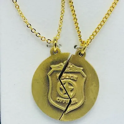 Police Officer Locket Necklaces (2) Lords Prayer Gold Chain Mizpah Coin Cops USA • $13.56