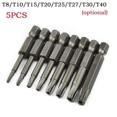 $13.90 • Buy 5PCS 50mm 1/4inch Hex Shank Five-point Magnetic Torx Screwdriver Bits-T8-T40 New