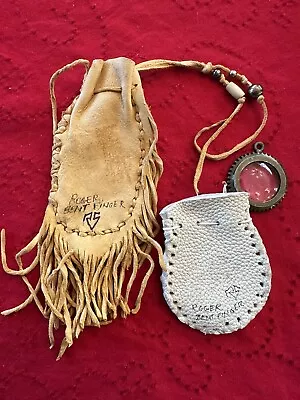 2 Native American Leather Medicine Bag & Magnifying GlassPouch Roger Bent Finger • $45