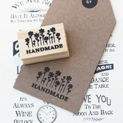 Handmade With Flowers Design Wooden Rubber Stamp / Craft / Scrapbooking • £4.15