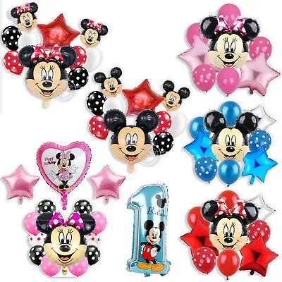 New Mickey Mouse Balloons Minnie Party Decorations Red Blue Pink Foil Latex Kids • £4.37