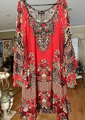Czarina  2xl  Leopardess Frill Dress Crystal Embellished • $350