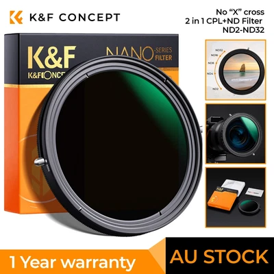 K&F Concept  2 In 1 Camera Lens Filter Variable ND2-ND32 CPL No X Spot 37-82mm • $119.99