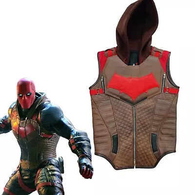 Gotham Knight Red Hooded Vest Batman Cosplay Brown Leather Vest Jacket For Men • $140