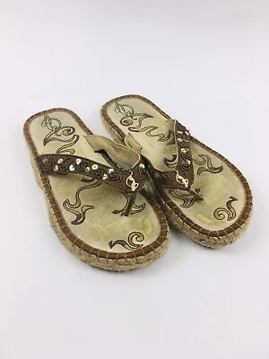 Baby Phat Espadrille Thong Sandals Flip Flops Woman's Size 6 Beaded Sequin Brown • £11.58