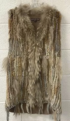 Mushka By Sienna Rose Vest Brown Fur Mid Length Open Large Rabbit Multi • $39