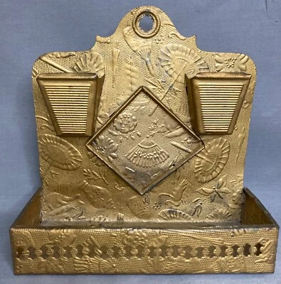 $24.99 • Buy Gold Embossed Victorian Match Safe Holder Tin Dual Strikers Wall Hanger Umbrella