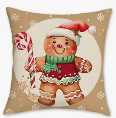 Gingerbread Girl Christmas Throw Pillow Cover 18x18 Winter Holiday Home Decor • $13.08