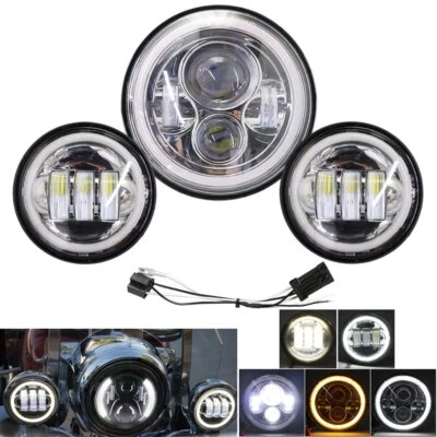 $52.17 • Buy For Yamaha V-Star XVS 1100 950 7  LED Headlight+ 4.5“ Passing Chrome Halo Lights