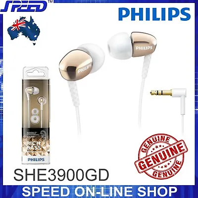 $39.95 • Buy PHILIPS SHE3900GD Headphones Earphones Earbuds - Rich Bass - GOLD - GENUINE 