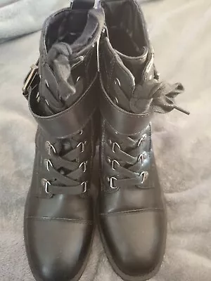 Madden Girl Black Harlow Combat Boots Size 7M New Without Box • $29