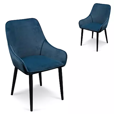 Set Of 2 - Acosta Dining Chair - Navy Blue Velvet In Black Legs • $399