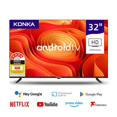 Konka Bezelless 32 Inch HD Android DVB-T2 TV With HBBTV Youtube Netflix Etc • $199