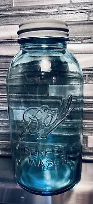 Vintage Aqua Ball Perfect Mason Jar Half Gallon With A Zinc Lid  • $20