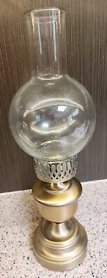 Vintage 15.5  Brass Candle Holder Lantern Clear Glass Globe Chimney • $82.44