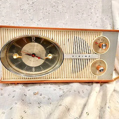 Vintage MCM 1951 Viking Radio Clock Alarm Coral Pink T. Eaton Co. LTD *WORKING* • $103.96