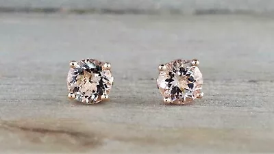 Round Lab-Created Morganite Diamond Women's Stud Earrings 14K Yellow Gold Finish • $34.99