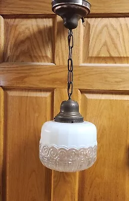 Antique Hanging Frosted Glass Light Fixture & 4  Fitter New Wiring • $85