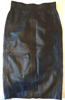 Marks & Spencer Autograph Pencil Skirt Genuine Black Leather UK Size 8 • £40