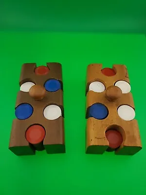 MINI POKER CHIP RACK VINTAGE  About 200 Red White & Blue Chips Real Wood Rack • $25.99