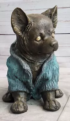 Bronze Metal Chihuahua Dog Sculpture Figurine Lost Wax Figurine Original Gift • $419