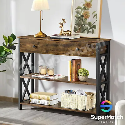 Console Table Entry Hallway Side Table Book Shelf Display With Drawer Brown • $129.59