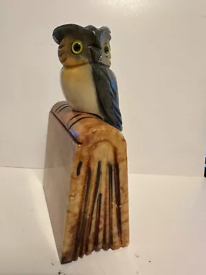 Marble/Alabaster? Owl Bookend Art Deco 1940s Hand Carved Glass Eyes • $19