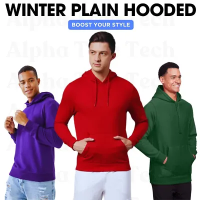 Winter Mens Hoodie Fleece Pullover Cotton Jacket Sweatshirt Hooded Casual Top • £8.99