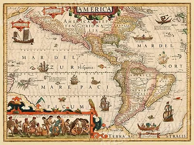 1609 Americas Pacific Exploration Historic Vintage Style Wall Map - 24x32 • $24.95