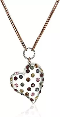 Betsey Johnson Multi-Colored Stone Lucite Heart Pendant Necklace | Long Length | • $13.95