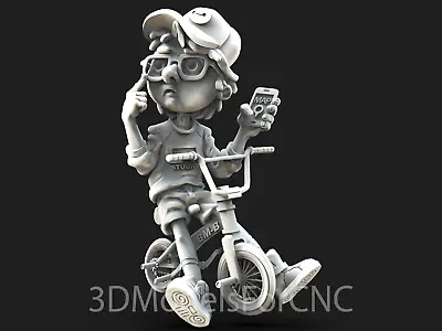 $2.99 • Buy 3D Model STL File For CNC Router Laser & 3D Printer Boy Riding Bicycle