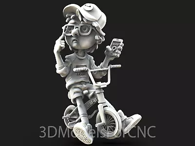 $2.99 • Buy 3D Model STL File For CNC Router Laser & 3D Printer Boy Riding Bicycle